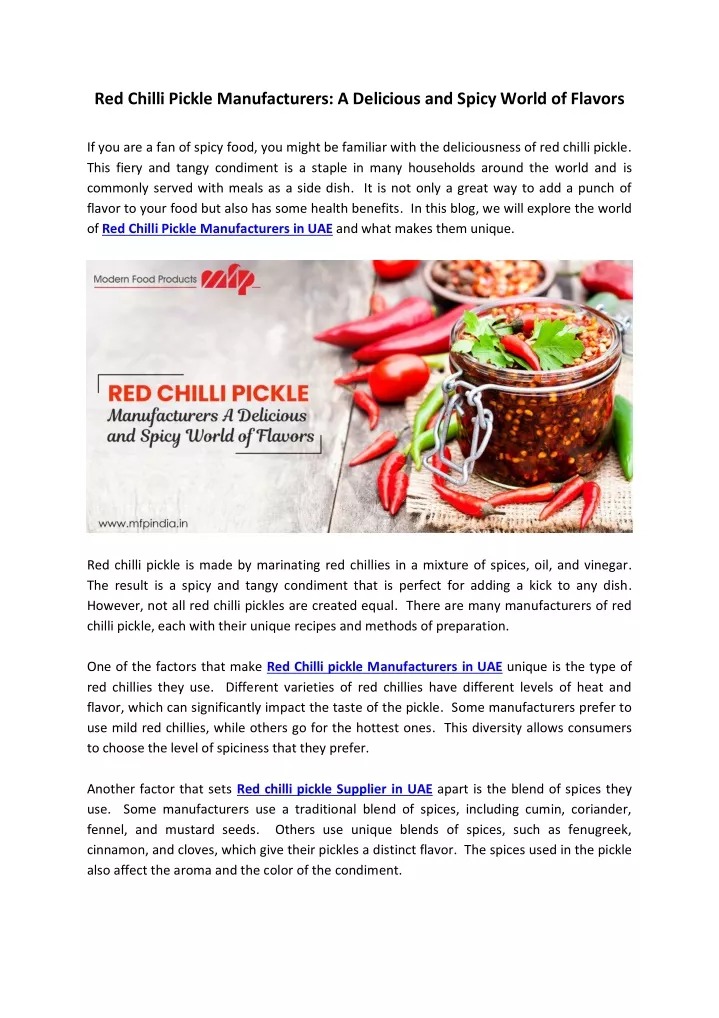 red chilli pickle manufacturers a delicious
