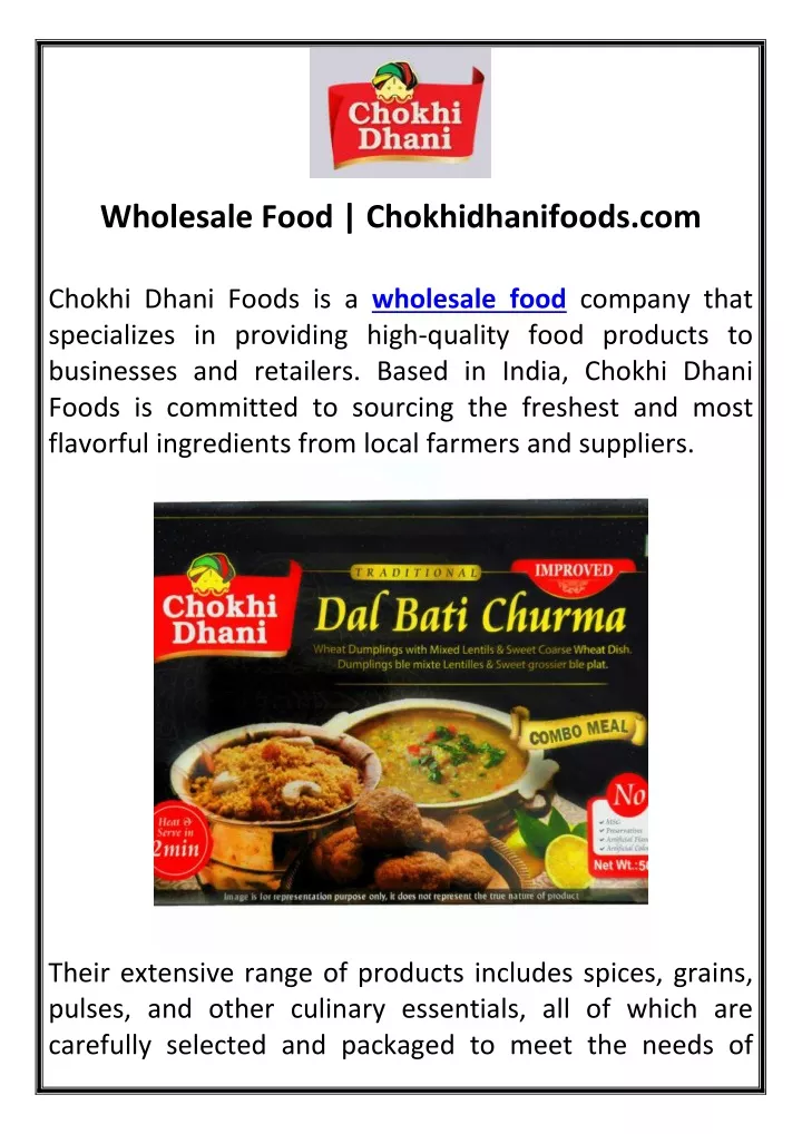 wholesale food chokhidhanifoods com