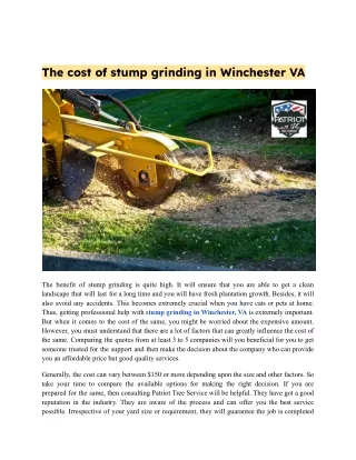 The cost of stump grinding in Winchester VA