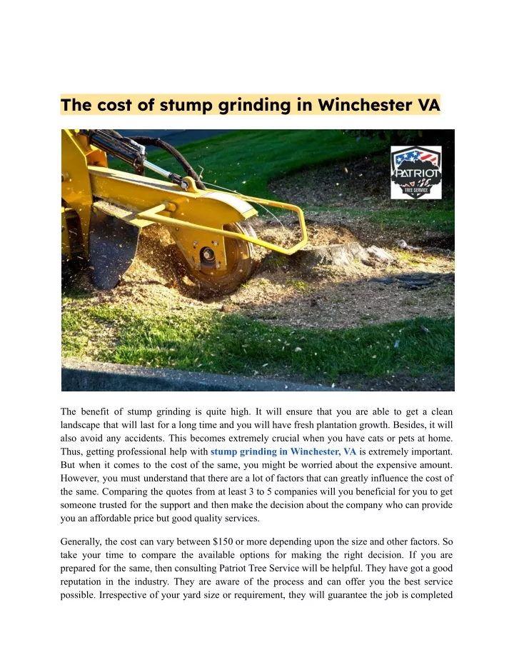 the cost of stump grinding in winchester va