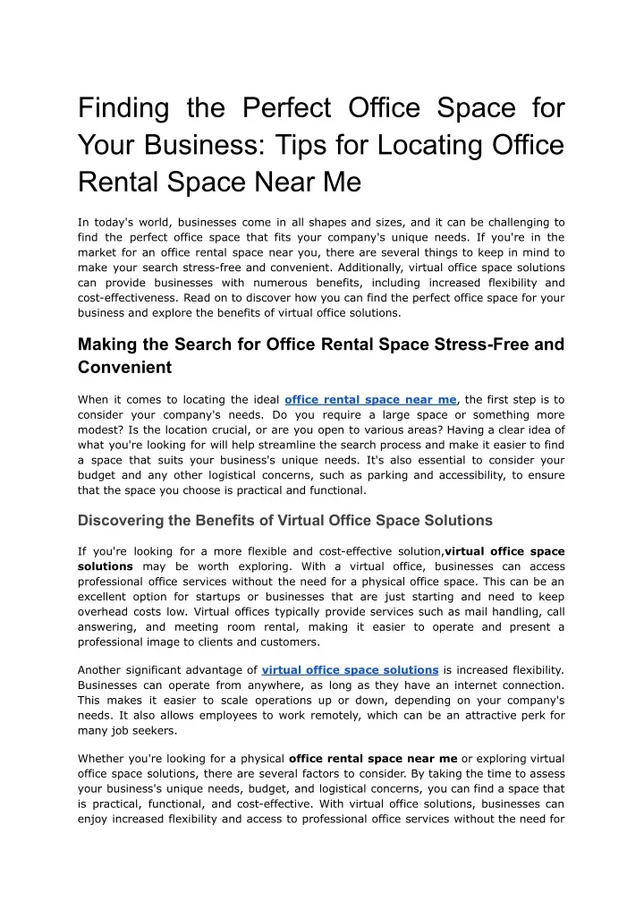 finding the perfect office space for your