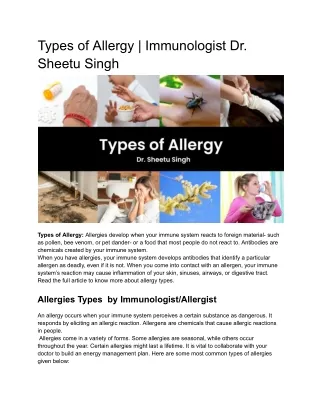 Types of Allergy _ Immunologist Dr. Sheetu Singh