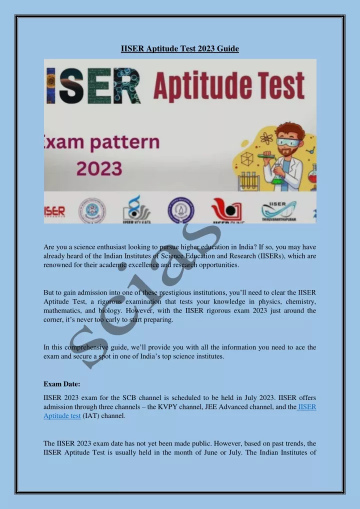 iiser aptitude test 2023 guide