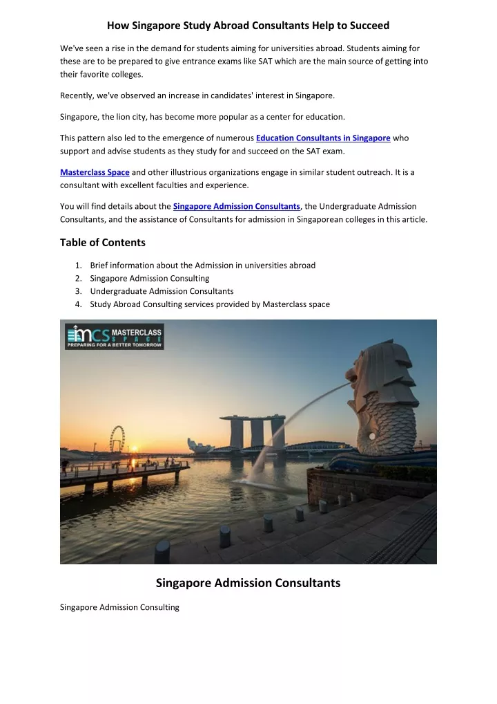 how singapore study abroad consultants help