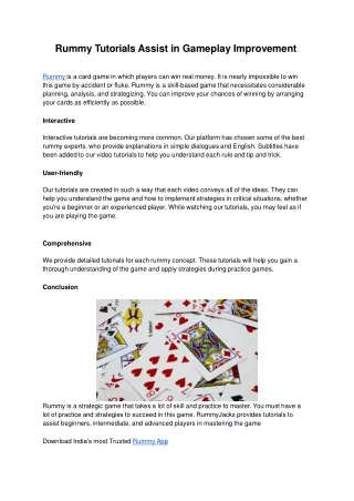 Rummy Tutorials Assist in Gameplay Improvement