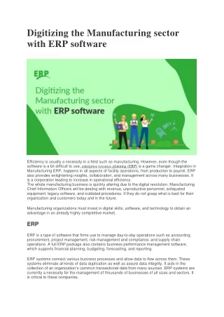 Digitizing the Manufacturing sector with ERP software