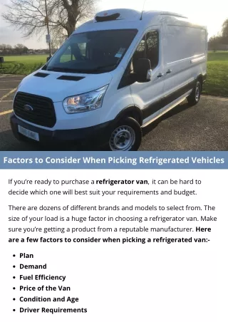 factors to consider when picking refrigerated