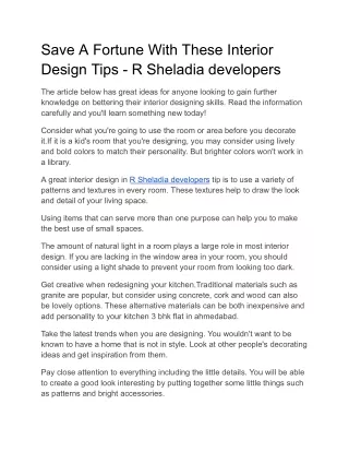 Save A Fortune With These Interior Design Tips - R Sheladia developers