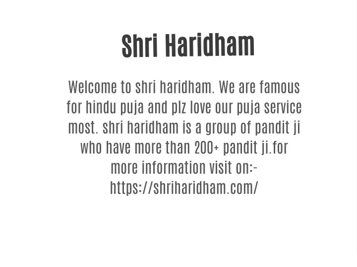 shri haridham