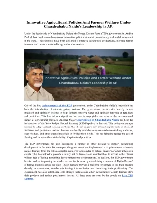 Innovative Agricultural Policies And Farmer Welfare Under Chandrababu Naidu’s Leadership in AP