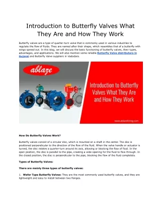 Introduction to Butterfly Valves What They Are and How They Work