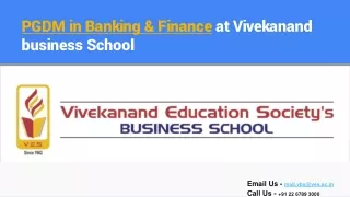 PGDM in Banking and Finance | Vivekanand Business School