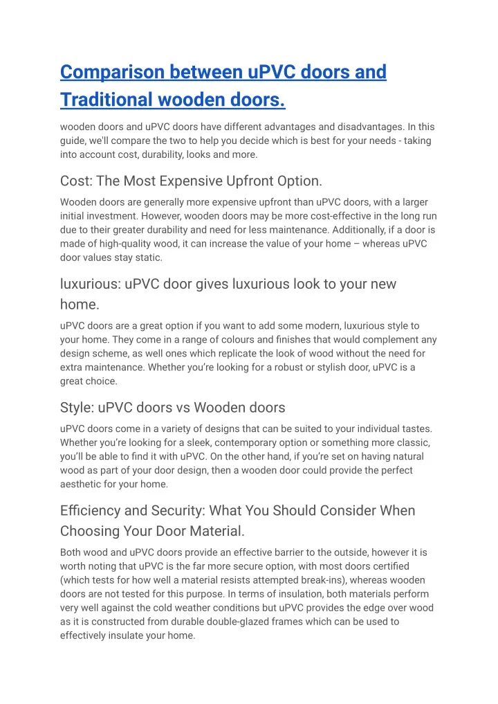 comparison between upvc doors and traditional