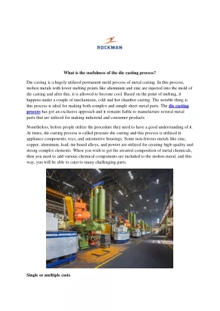 what is the usefulness of the die casting process