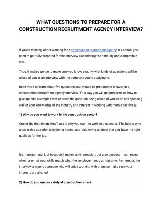WHAT QUESTIONS TO PREPARE FOR A CONSTRUCTION RECRUITMENT AGENCY INTERVIEW