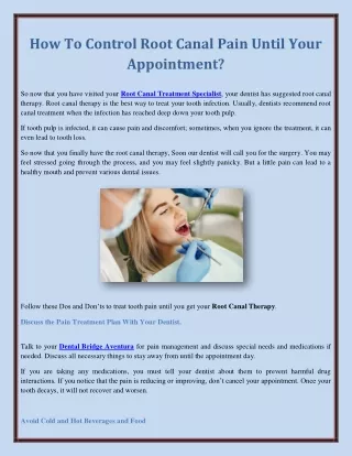 How To Control Root Canal Pain Until Your Appointment?