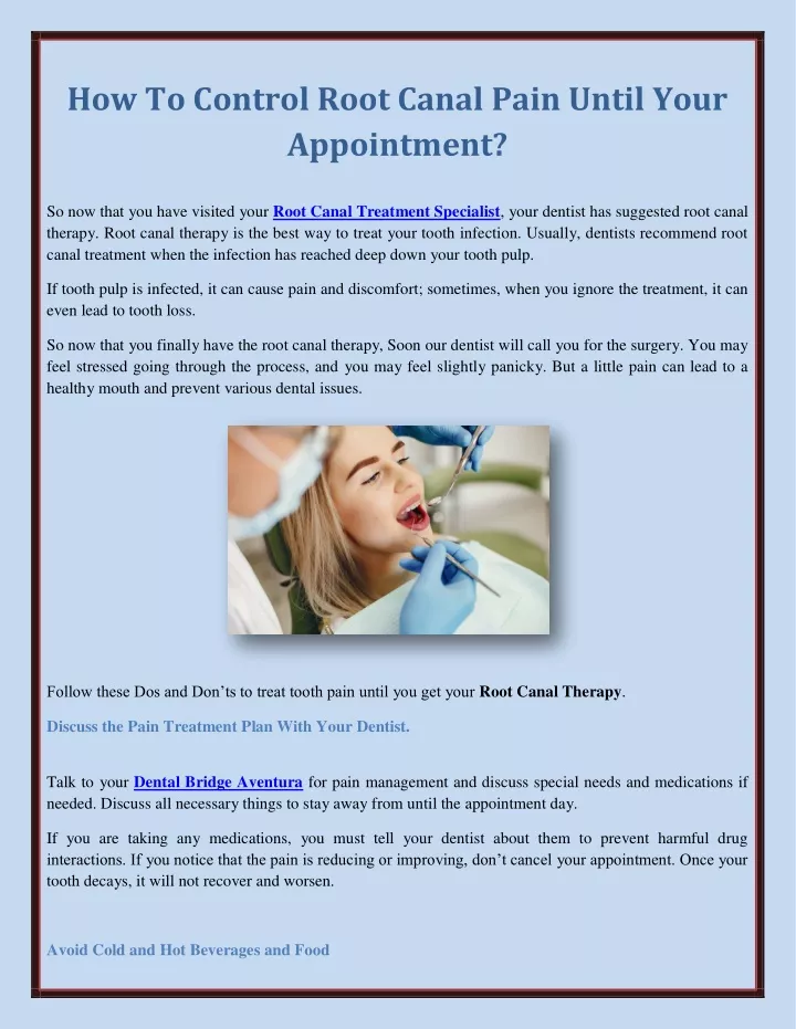 how to control root canal pain until your