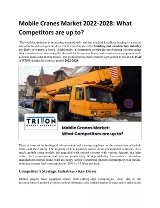 Mobile Cranes Market 2022-2028: What Competitors are up to?