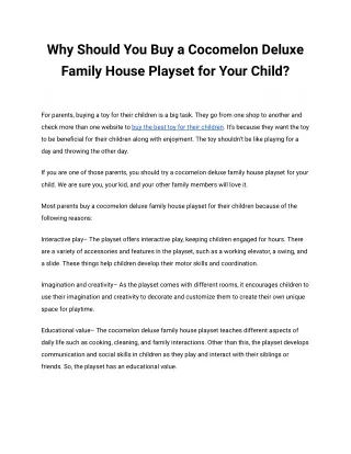 Why Should You Buy a Cocomelon Deluxe Family House Playset for Your Child