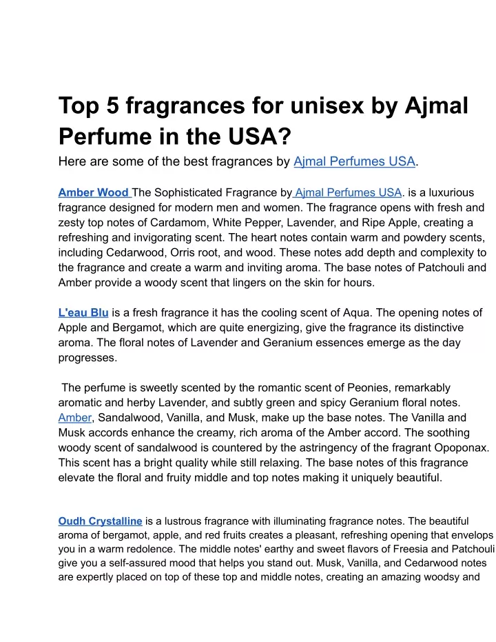 top 5 fragrances for unisex by ajmal perfume