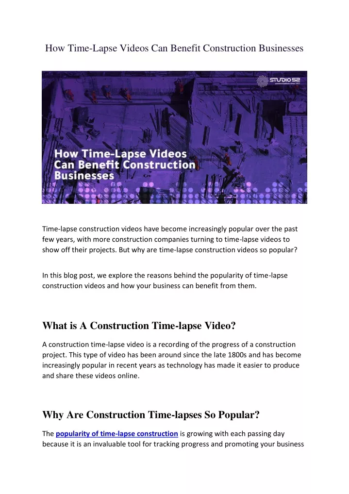 how time lapse videos can benefit construction