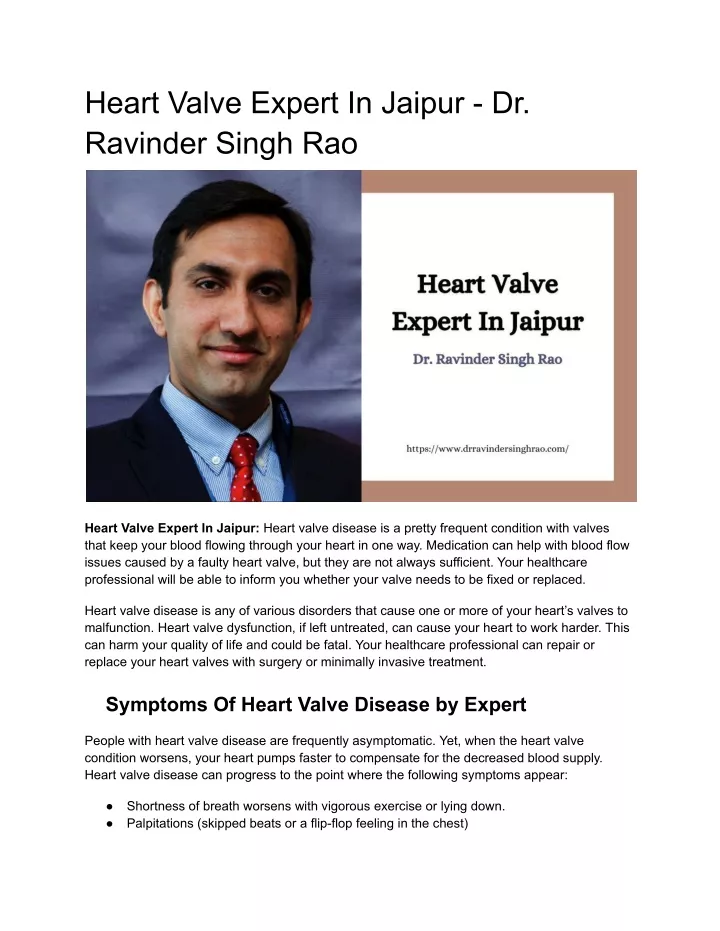 heart valve expert in jaipur dr ravinder singh rao