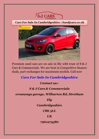 Cars For Sale In Cambridgeshire | Sandjcars.co.uk