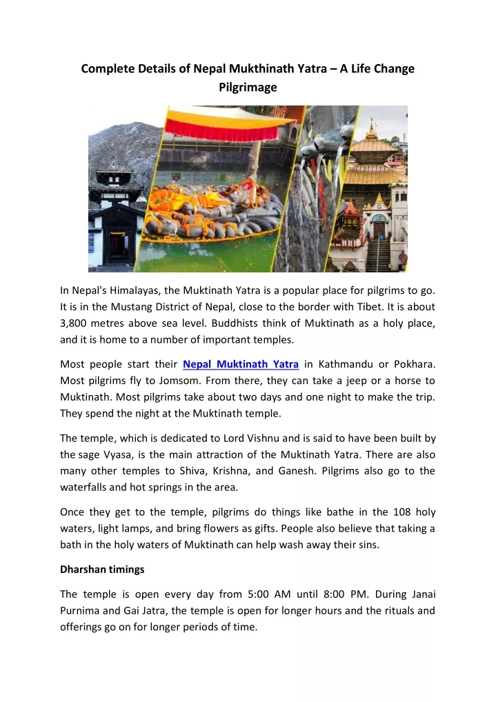 complete details of nepal mukthinath yatra a life