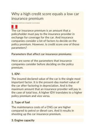 Why a high credit score equals a low car insurance premium