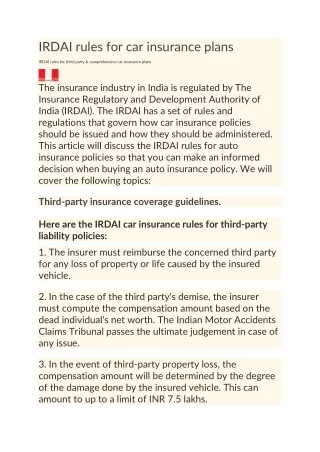 IRDAI rules for car insurance plans