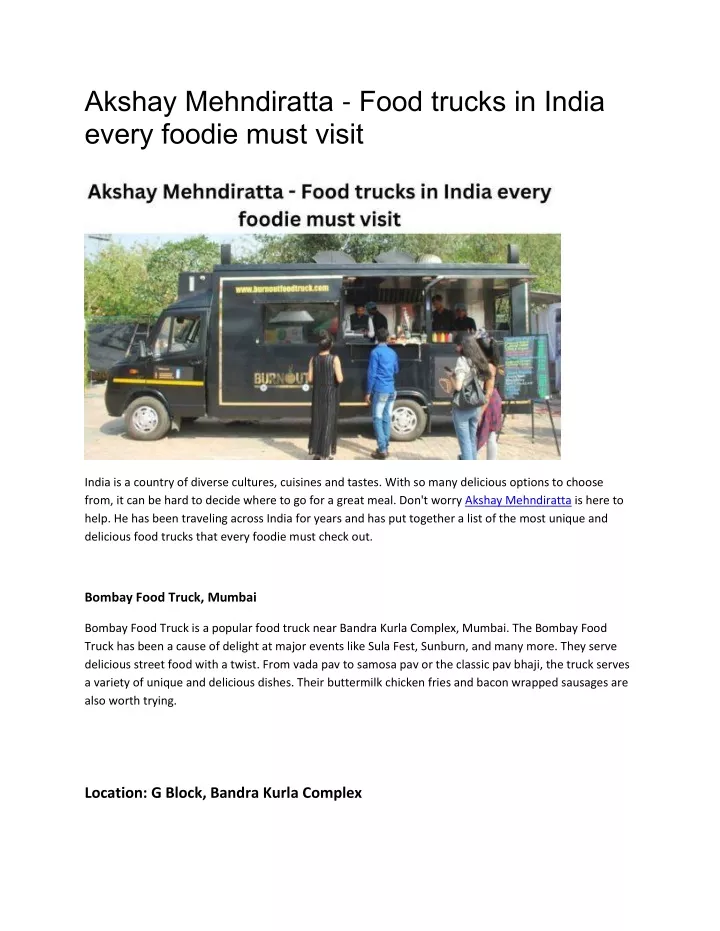 akshay mehndiratta food trucks in india every