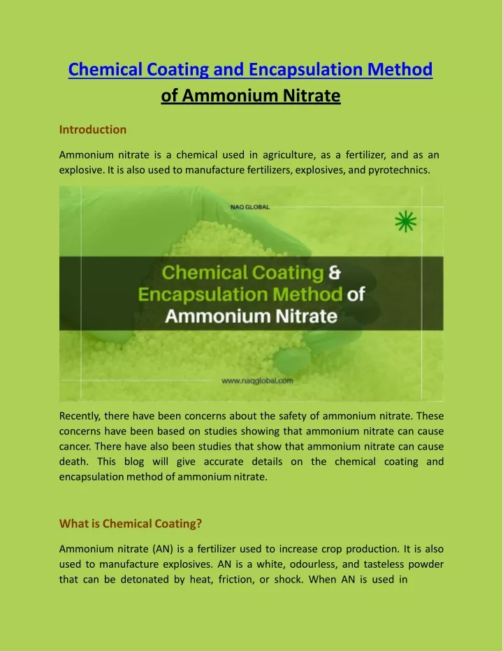 chemical coating and encapsulation method of ammonium nitrate