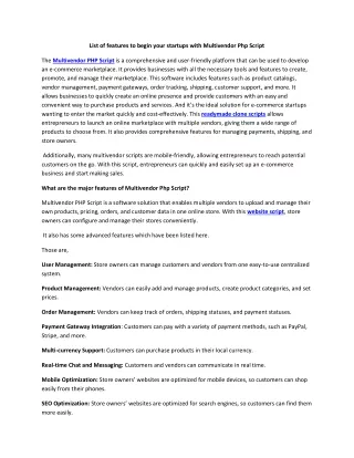 List of features to begins your startups with Multivendor Php Script