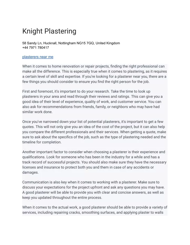knight plastering