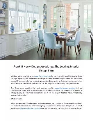 Frank G Neely Design Associates: The Leading Interior Design Firm