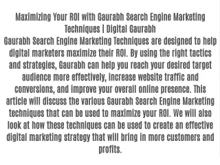 maximizing your roi with gaurabh search engine