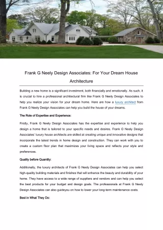 Frank G Neely Design Associates For Your Dream House Architecture