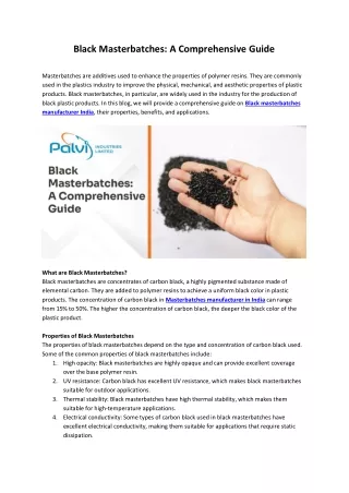 Black Masterbatches A Comprehensive Guide