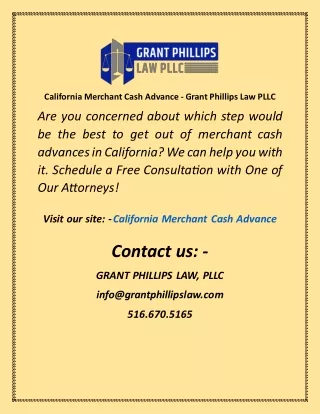 California Merchant Cash Advance  Grant Phillips Law PLLC