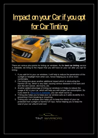 Impact on your Car if you opt for Car Tinting