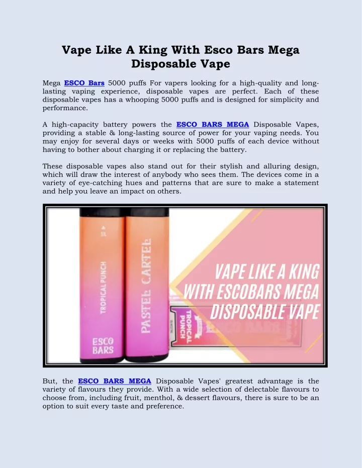 vape like a king with esco bars mega disposable