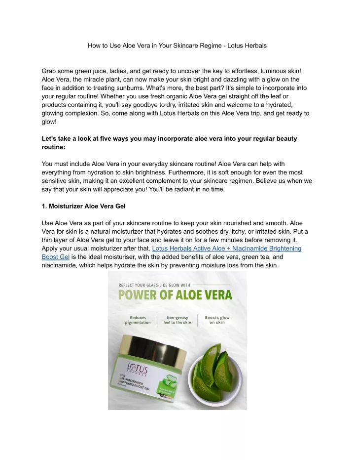 how to use aloe vera in your skincare regime