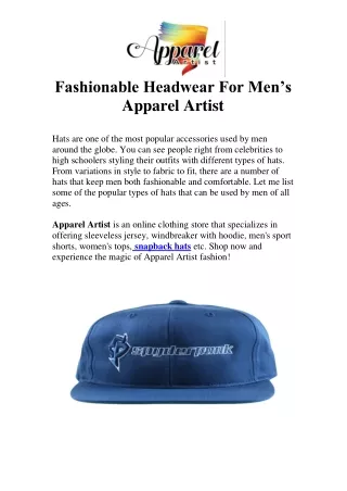 Fashionable Headwear For Men’s Apparel Artist