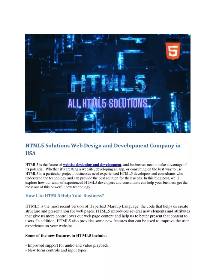 html5 solutions web design and development