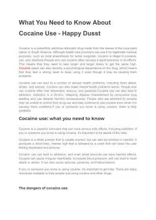 What You Need to Know About Cocaine Use - Happy Dusst