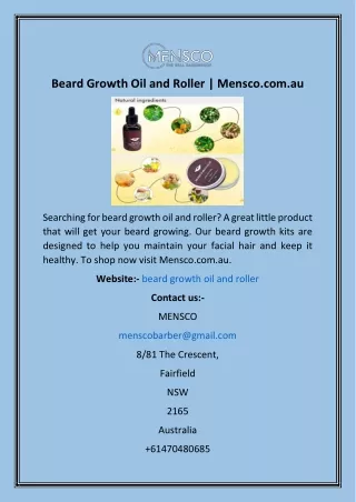 Beard Growth Oil and Roller  Mensco.com