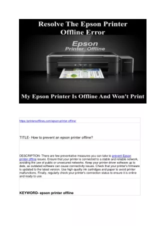 How to prevent an epson printer offline?