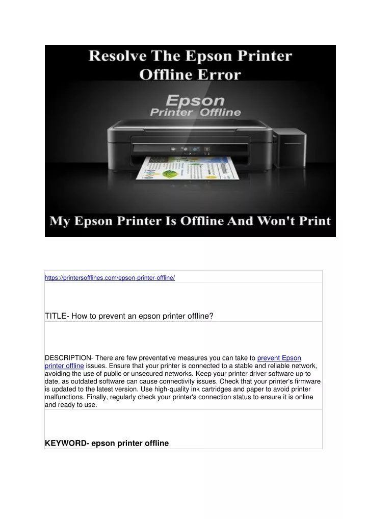 https printersofflines com epson printer offline