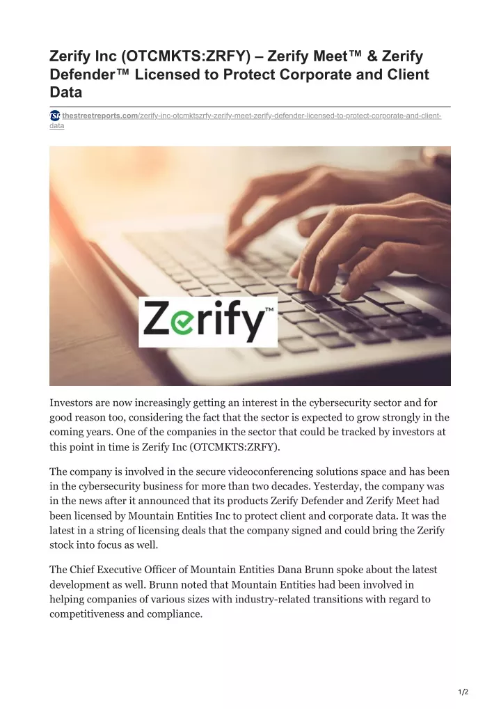 zerify inc otcmkts zrfy zerify meet zerify