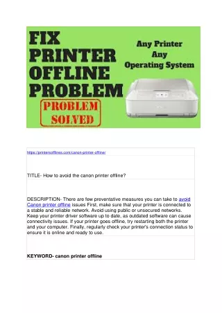 How to avoid the canon printer offline?